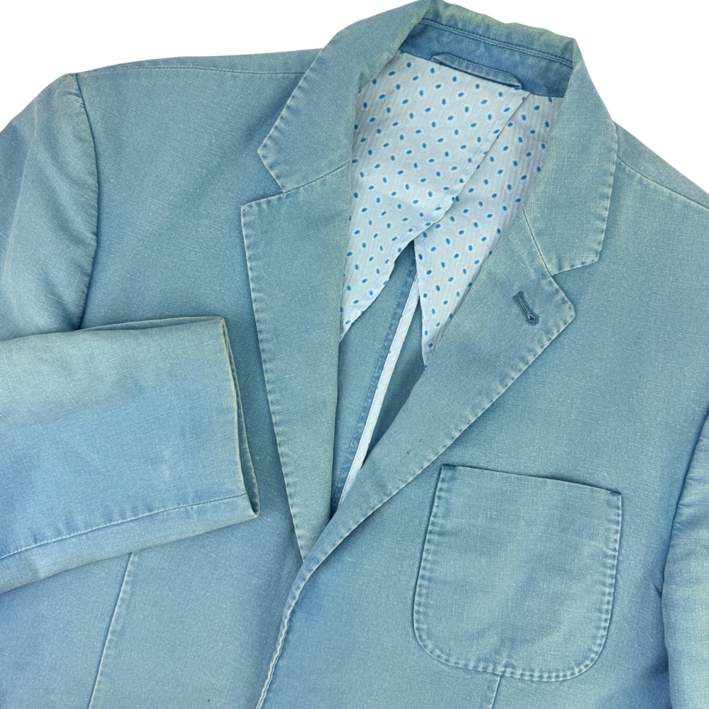 Peter Millar Men L Blazer Light Blue Faded Distressed Linen Cotton Sport Coat